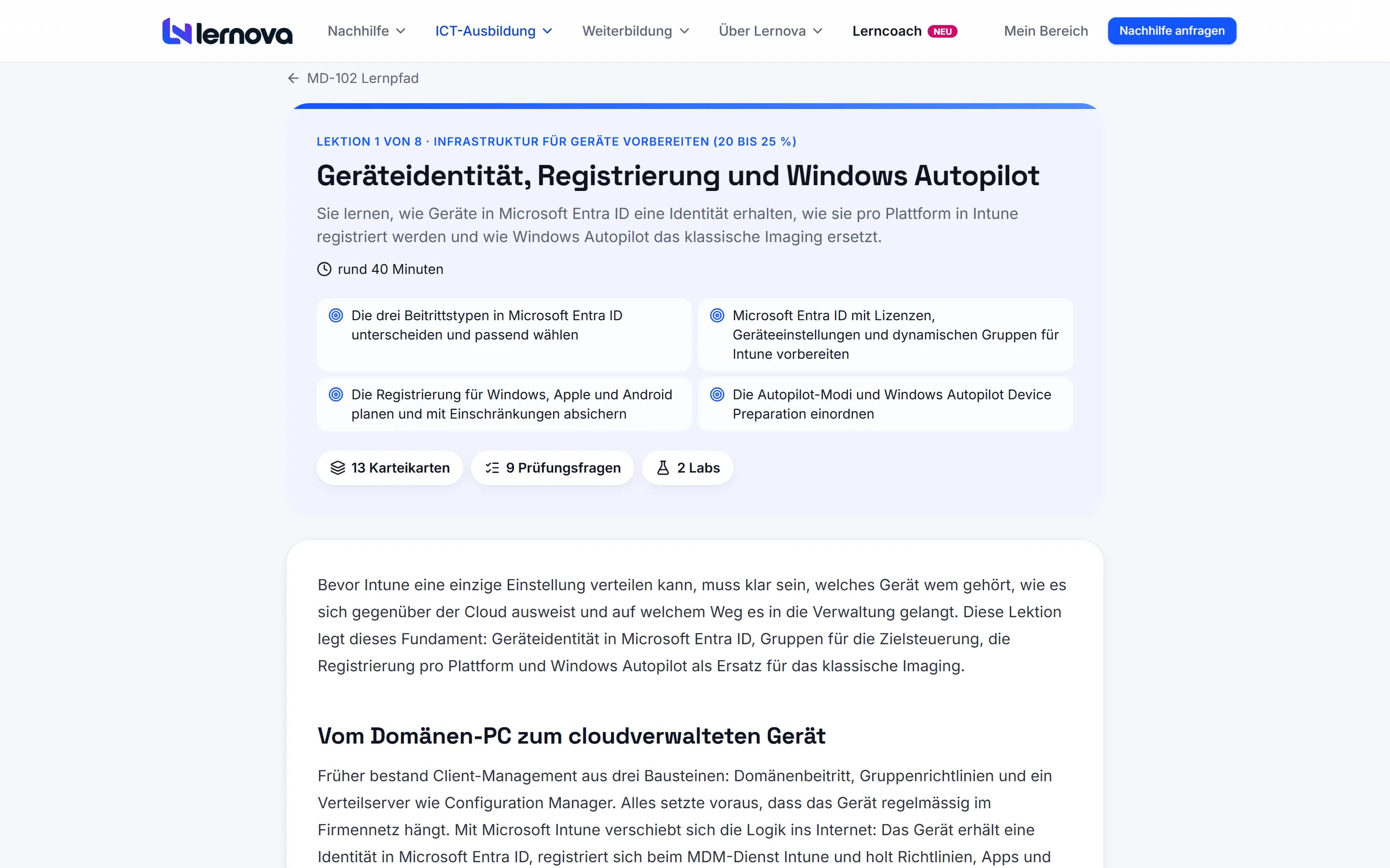 Lektion zu Windows Autopilot mit Diagramm, Tabelle und Hinweisboxen